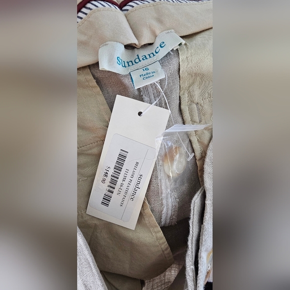 NWT Sundance Bellamy Pleated Linen Pants Size 16 Natural Beige Wide Leg - Picture 10 of 11